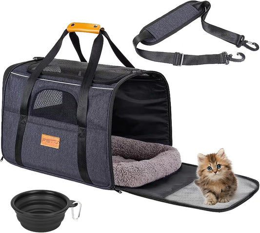 Premium Pet Carrier Travel Bag Foldable Lightweight Cat Carrier Bag Top Opening Dog Carrier Bags with Handles Portable Puppy Carrier with Removable Mat Dog Carry Bag Pet Carriers for Cats and Dogs M