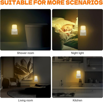 GD103UK-1 Night Light Plug in Wall with Dusk to Dawn Photocell Sensor, 4 Levels Brightness Adjustable, Night Light Kids for Children'S Room, Hallway, Bedrooms, Garage, Warm White