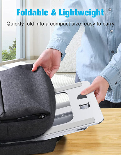 Laptop Stand Lap Desk, Ergonomic Foldable Computer Stand with Adjustable Height, Ventilated Aluminium Alloy Riser Compatible with Macbook Air, Pro, All 10-16" Laptops (Silver)