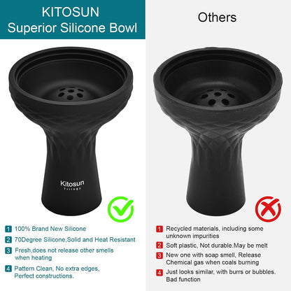 Shisha Bowl Premium Shisha Head 70Degree Silicone Larger Hookah Bowl Fits for Lotus Heat Management Device Durable Non-Broken Easy Cleaning 3" Bowl 4" Tall (Multi-Holes)