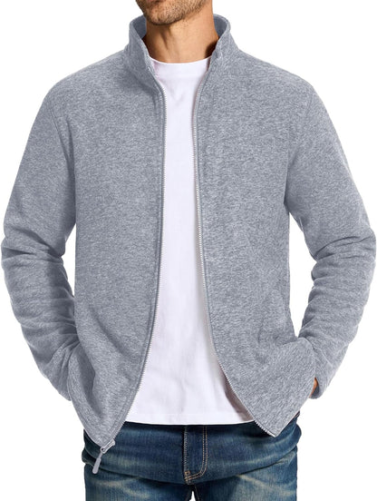 Mens Fleece Jacket Full Zip Lightweight Warm Winter Outdoor Casual Jacket Work Fleece Tops with Zip Pockets