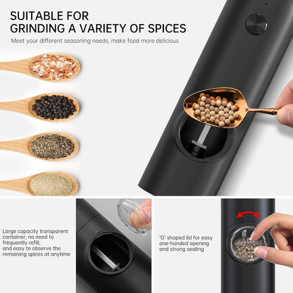 Electric Pepper Grinder Mills, USB Rechargeable Salt and Pepper Set with Charging Base, Ceramic Grind and Adjustable Coarseness, Automatic Grinder for Home, Kitchen