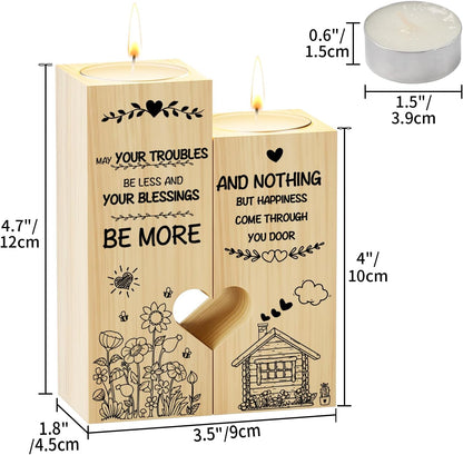 New Home Gifts, Wooden Heart Shaped Candle Holder Housewarming Gift for New Home,Warm Engraved Moving in Gift, House Warming Gift for Couple Friends Family