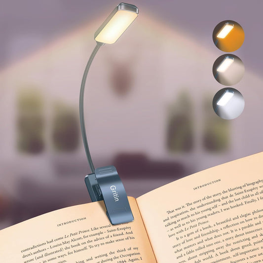 9 LED Clip on Book Light, 3 Eye-Protecting Modes Flexible Reading Light Book Lamp (Warm&Cool White) -Stepless Dimming, Rechargeable, Long Battery Life, 4-Level Power Indicator-Pacific Blue