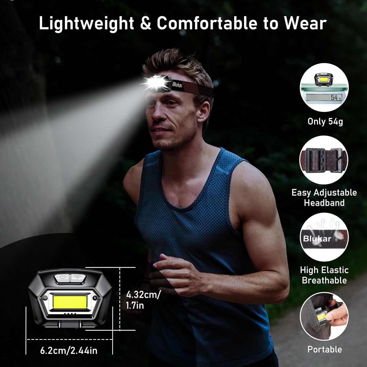 Head Torch Rechargeable, 2000L Super Bright Headlamp Waterproof Headlight with Hands Free Sensor Control&6 Lighting Modes - 30 Hrs+ Runtime,Adjustable Angle for Emergency, Running, Hiking Etc.