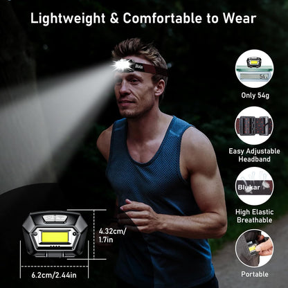Head Torch Rechargeable, 2000L Super Bright Headlamp Waterproof Headlight with Hands Free Sensor Control&6 Lighting Modes - 30 Hrs+ Runtime,Adjustable Angle for Emergency, Running, Hiking Etc.