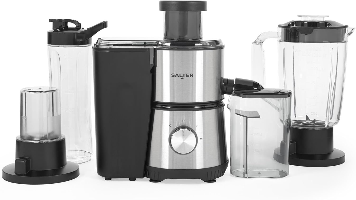 4 in 1 Juicer & Blender – Fruit Juicer & Smoothie Maker, 1L Jug Blender, Includes 600Ml Sports Bottle & Fridge Storage Container, Coffee & Spice Grinder, 2 Speed Settings & Pulse, 400W, EK4294