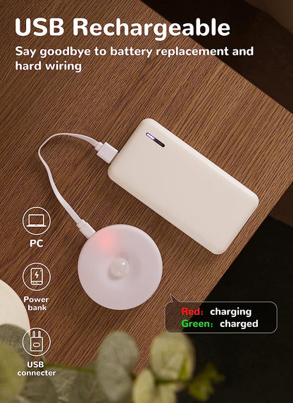Motion Sensor Lights Indoor,6 Pack Wireless LED Rechargeable Magnetic Stick on Wall Night Light,Battery Operated USB Charging,Stair, Corridors, Closet, Kitchen Light under Cabinets Puck Light