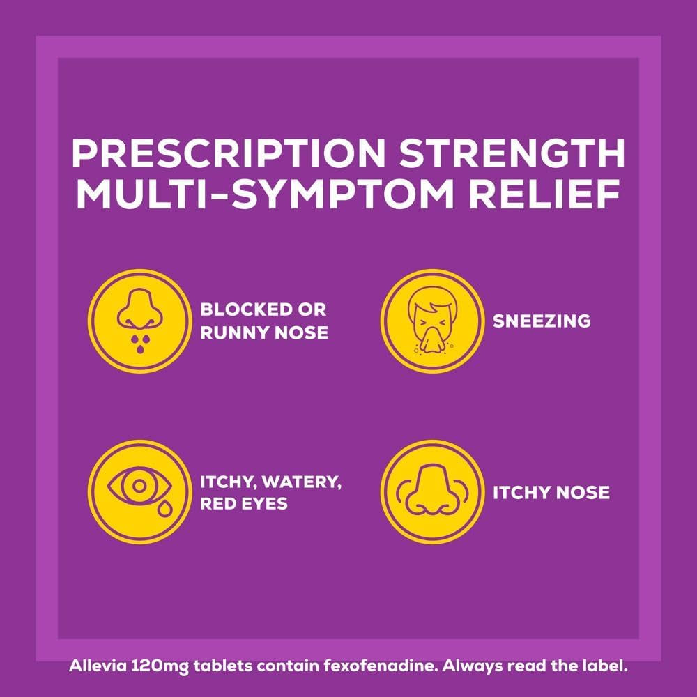 Hayfever Allergy Tablets, Prescription Strength 120 Mg Fexofenadine, 24Hr Relief Acts within 1 Hour, Including Sneezing, Watery Eyes, Itchy and Runny Nose, 7 Tablets