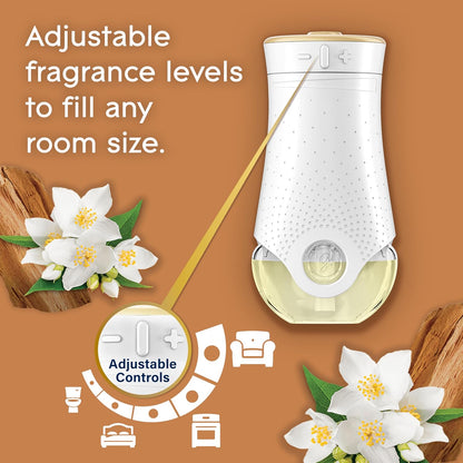 Plug in Air Freshener Holder and Refill, Electric Scented Oil Room Air Freshener, Sandalwood & Jasmine, 1 Holder and 3 Refills (3 X 20Ml)