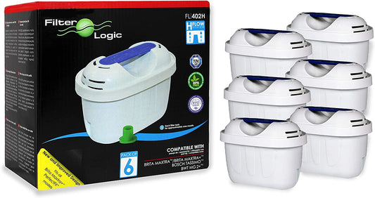 Universal 6 Pack Filter Cartridges Compatible with Brita Maxtra & Plus+ Water Jugs, White, Fits -Marella-Elemaris-Bosch Tassimo & Kettles