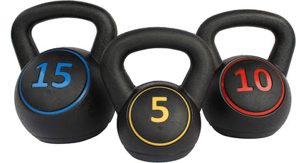 3Pce Kettlebell Weight Set with Stand for Cross Training, MMA Training, Home Exercise - 5, 10 & 15Lbs (2.2Kg, 4.5Kg & 6.8 Kg)