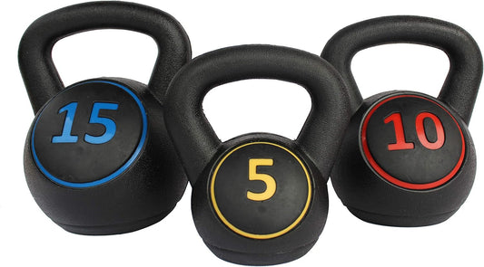 3Pce Kettlebell Weight Set with Stand for Cross Training, MMA Training, Home Exercise - 5, 10 & 15Lbs (2.2Kg, 4.5Kg & 6.8 Kg)