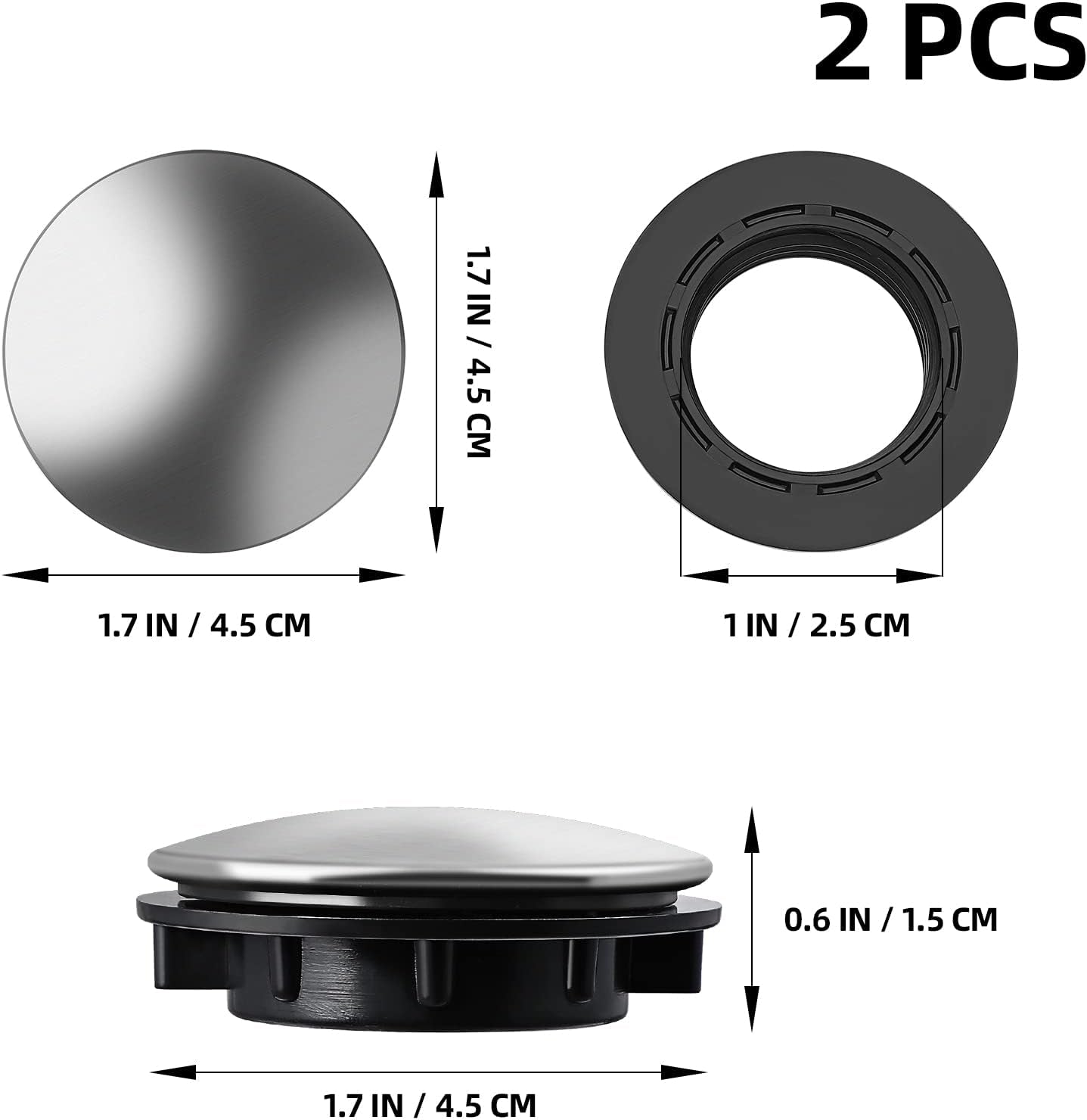 Sink Hole Cover Sink Tap Hole Plate Stopper Cover Blanking Metal Plug, 2Pack (Installing Hole for 31-40Mm)