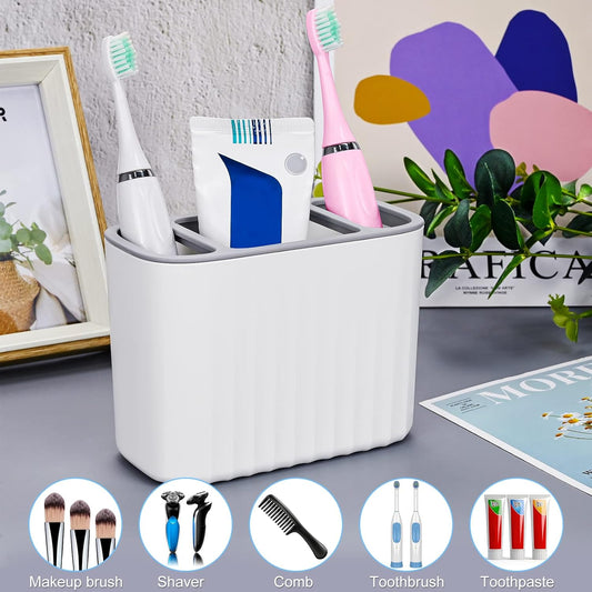 Toothbrush Holder, Multifunctional Electric Toothbrush Holder, Bathroom Easy-Store Toothbrush Caddy ​Toothpaste Razors Storage Organizer for Bathroom Countertop Vanity Counter Sink Organizer (White)