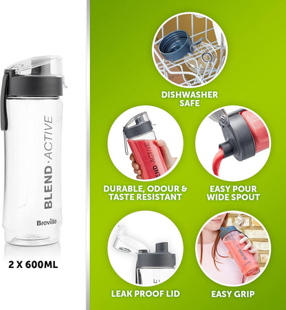 Blend Active Personal Blender & Smoothie Maker | 350W | 2 Portable Blend Active Bottles (600Ml) | Leak Proof Lids | White & Green [VBL246]