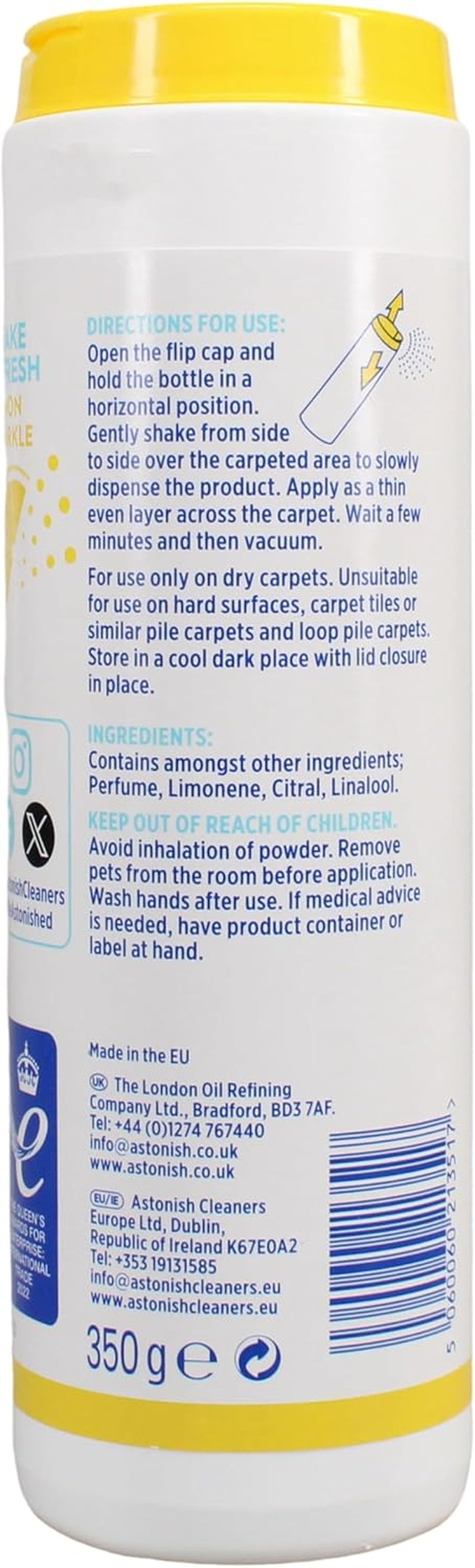 Shake & Fresh Carpet Freshener, Eliminates Odours, Lemon Sparkle, 350G