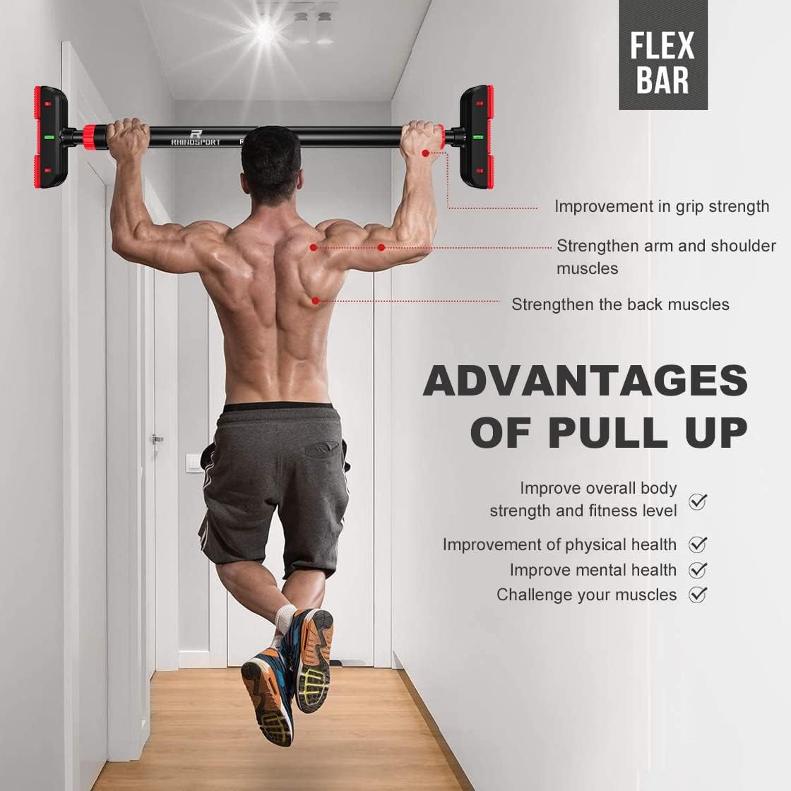 Door Pull up Bar Doorway Chin up Bar from 72-95 Cm (28.3In-37.4In) Workout Equipment No Screws