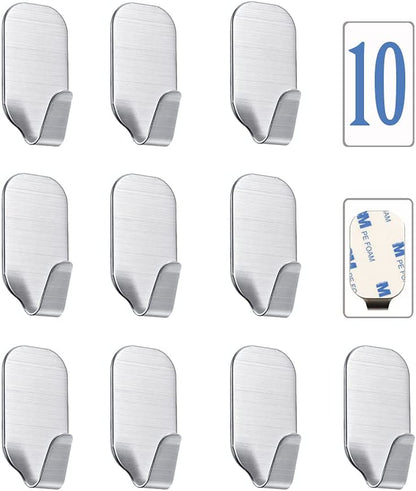 Small Sticky Hooks for Hanging Extra Strong Self Adhesive Hooks Heavy Duty Stick on Hooks for Walls, Wall Hangers without Nails, Pack of 10