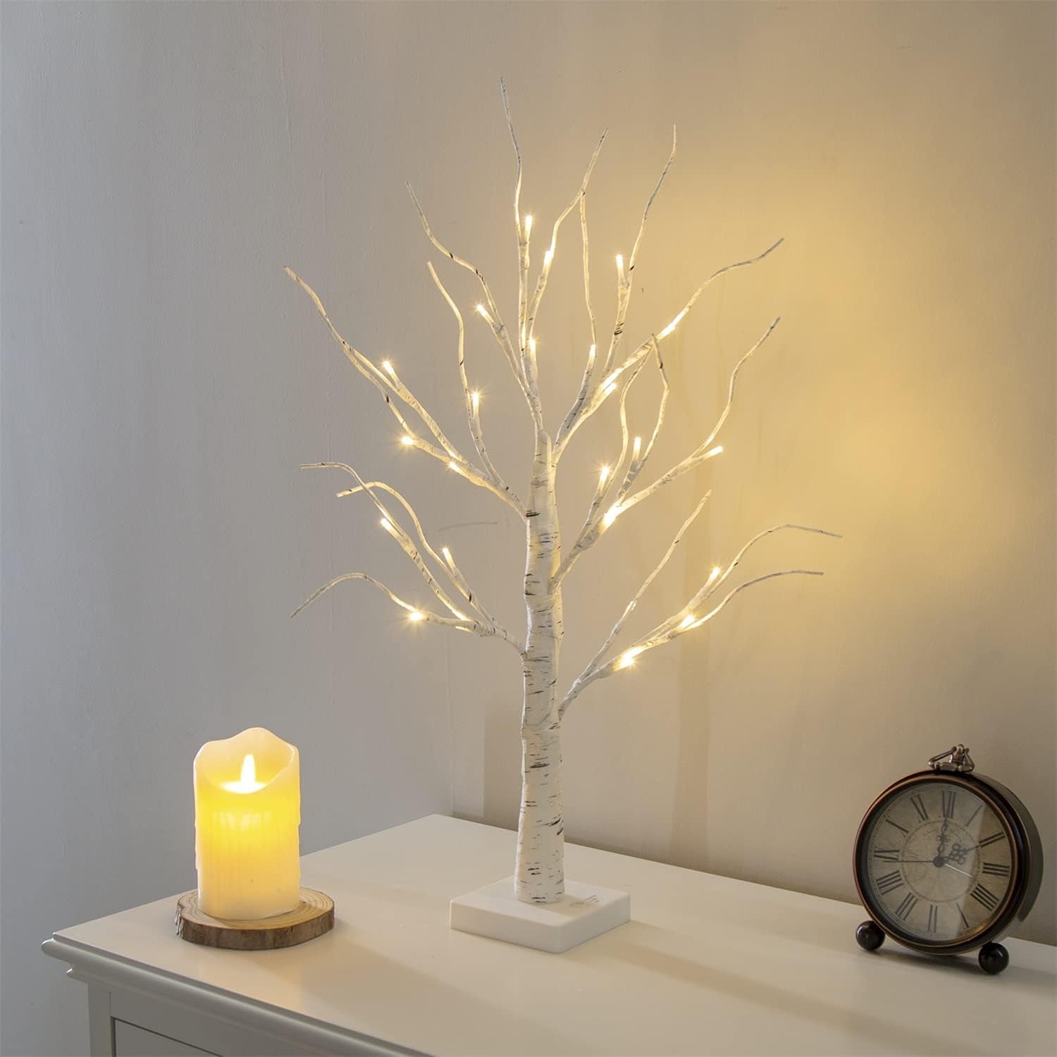 White Twig Christmas Tree with Lights 2FT Tabletop Birch Tree with 24 Warm White Leds Battery Operated LED Birch Tree for Home Party Wedding Easter Christmas Decoration