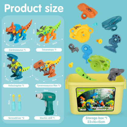 Take Apart Dinosaur Toys for Kids with Storage Box Electric Drill DIY Construction Build Set Educational STEM for Boys Girls