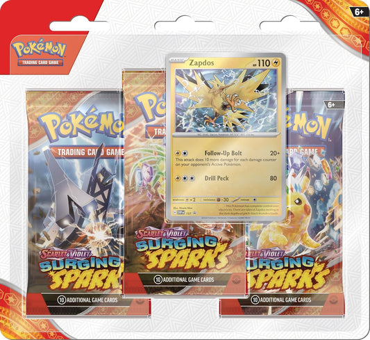 TCG: Scarlet & Violet—Surging Sparks 3-Pack Blister – Zapdos (3 Booster Packs & Foil Promo Card)