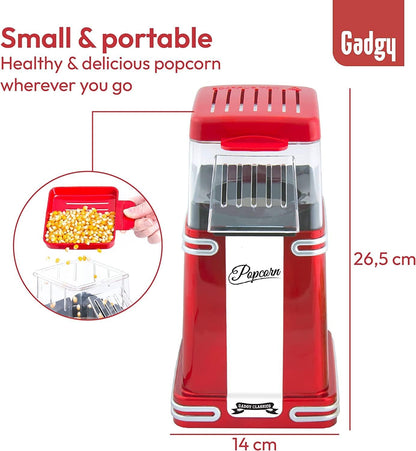 Popcorn Machine - Retro Popcorn Maker - Hot Air Popcorn Popper - Fat Free Oil Free Gourmet Popcorn - Healthy Snack