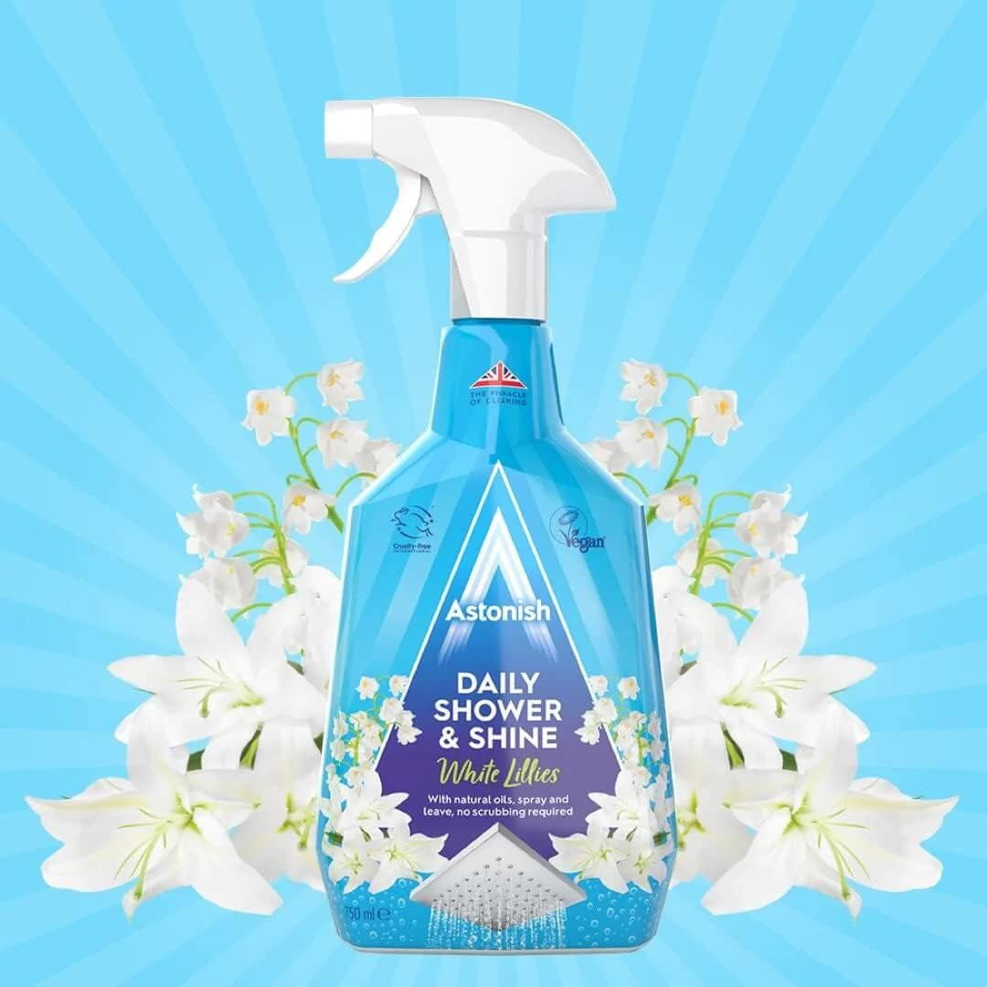 Astonish Daily Shower and Shine, Vegan and Cruelty-Free Shower Spray, 750Ml, White Lilies