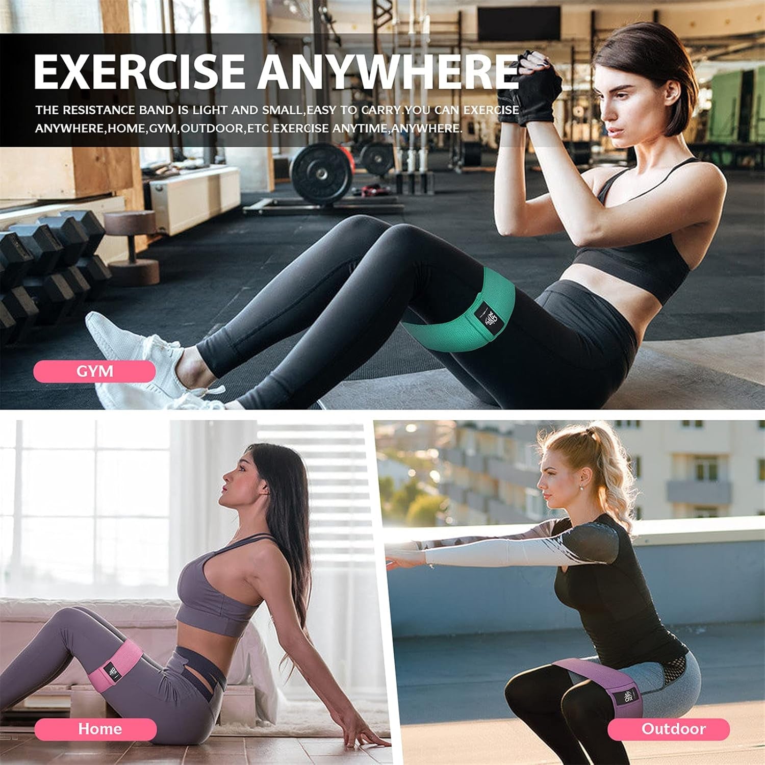 Resistance Bands Set, Exercise Bands with Non-Slip Design for HIPS & Glutes, 3 Levels Workout Bands for Women and Men, Booty Bands for Home Fitness, Yoga, Pilates