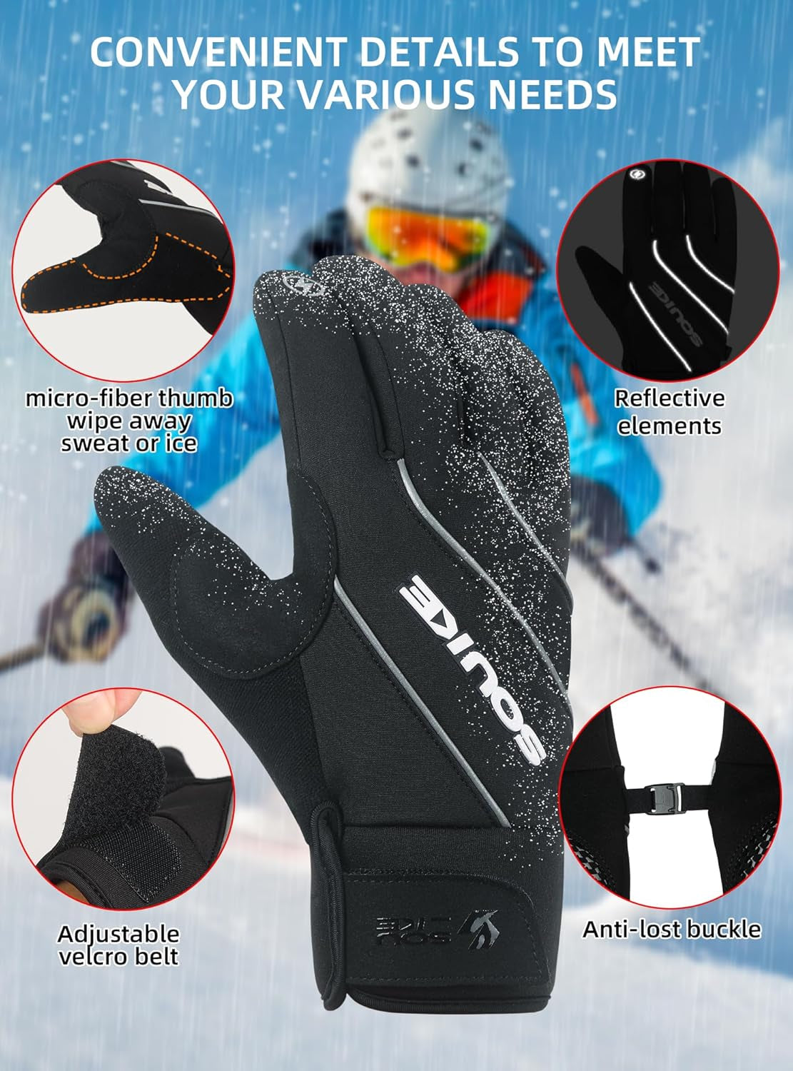 Winter Cycling Gloves Men Women,3M Full Finger Padded Touch Screen Bike Glove Anti-Slip Warm Waterproof Windproof for Running,Biking,Outdoor Sports