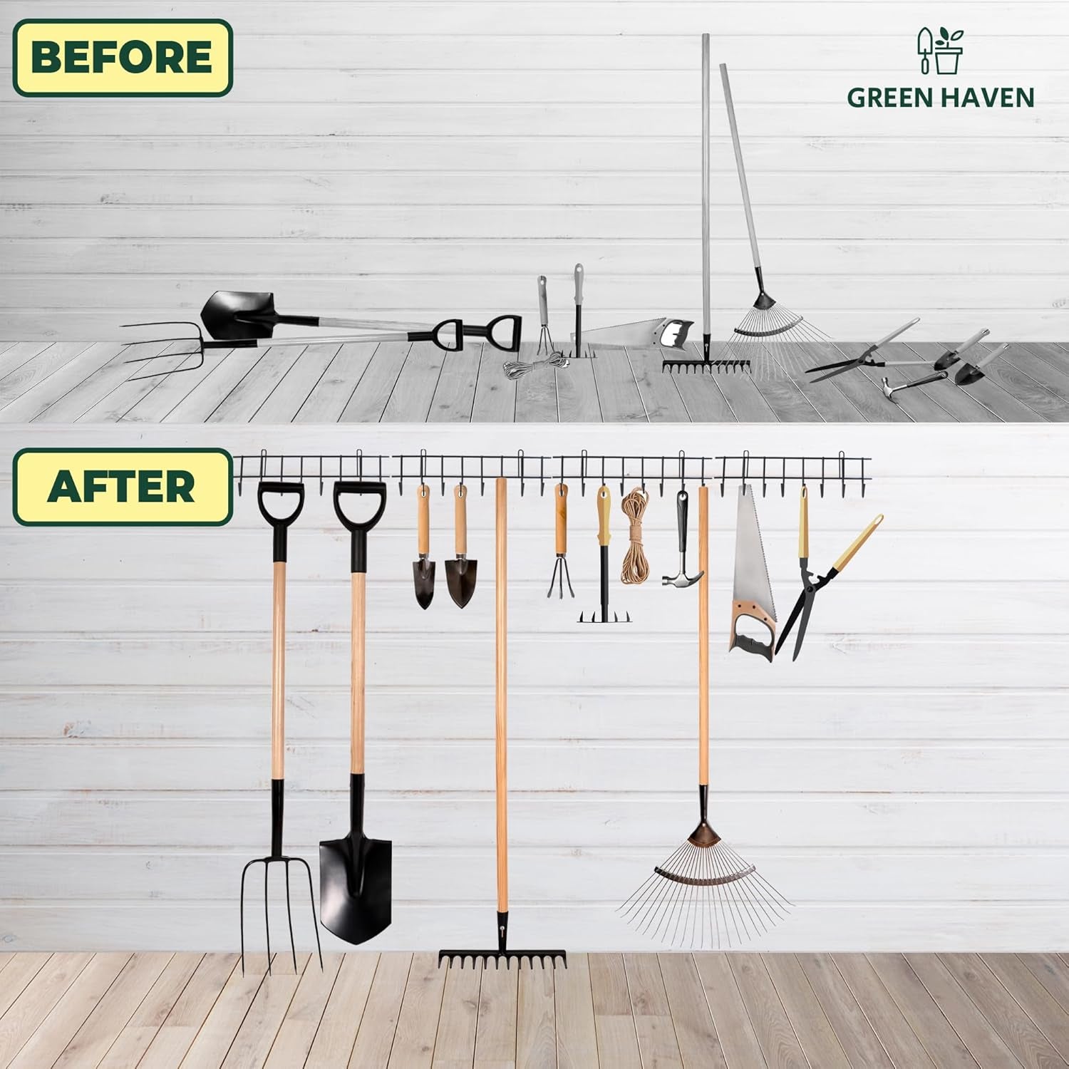 Garden Tool Storage Rack 160Cm - Heavy-Duty Metal Organiser for Shed Accessories, Rakes, Shovels & More – Space-Saving Tool Storage System for Sheds & Garages