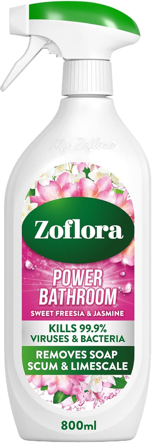 Sweet Freesia & Jasmine Power Bathroom Cleaner, Removes Soap Scum, Limescale Remover & Prevention, Antibacterial Multi-Surface Bathroom Spray, Kills 99.9% of Bacteria & Viruses, 1 X 800 Ml