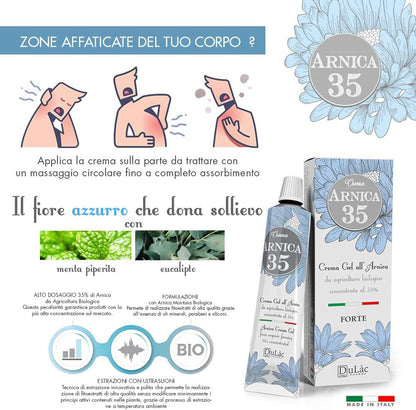 Dulàc - Arnica Cream for Bruising and Swelling 50 Ml, Rich in 35% Organic Arnica Montana Extracts, Bruise Cream Extra Strong Also Ideal for Muscle and Joint Relief, Swelling and Edema