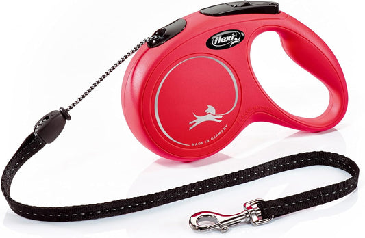 New Classic Cord Red Medium 5M Retractable Dog Leash/Lead for Dogs up to 20Kgs/44Lbs