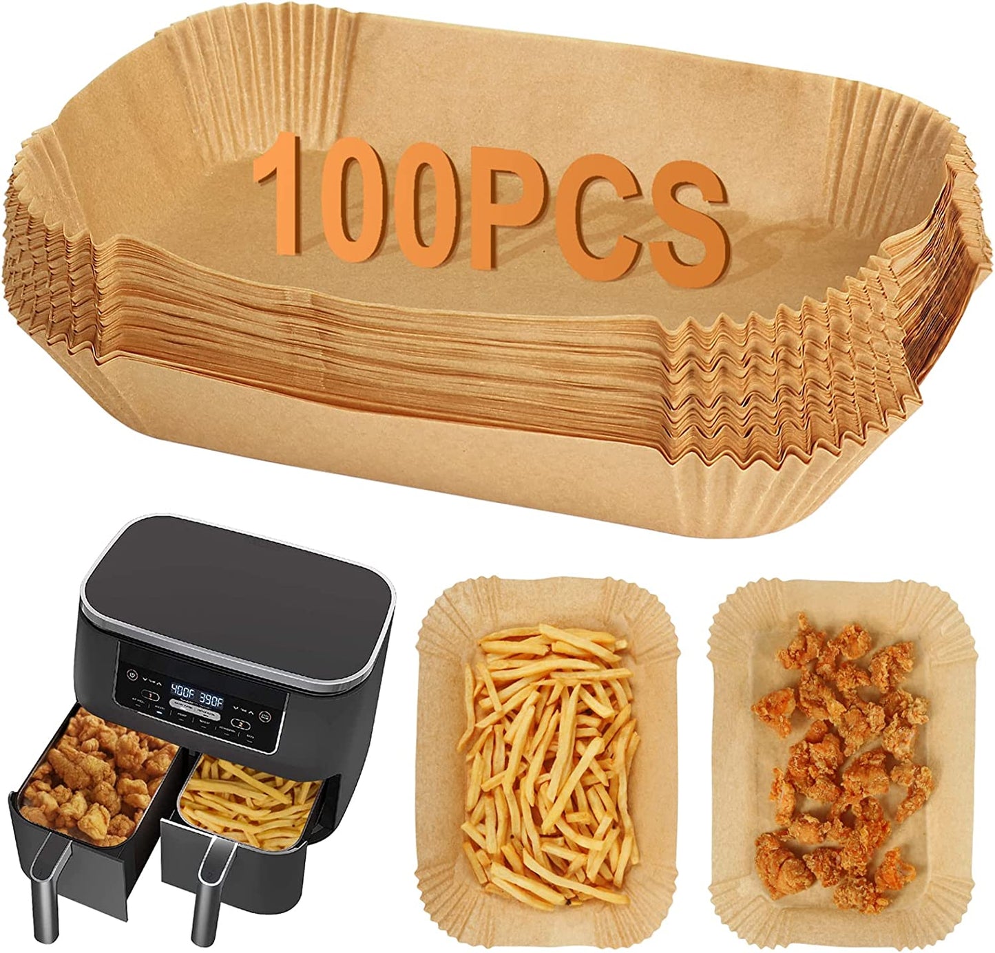 100Pcs Air Fryer Liners for Ninja Dual, Air Fryer AF300UK AF400UK Accessories, Disposable Airfryer Parchment Paper Liners, Compatible with Ninja, Salter, Tower and Other Dual Zone Fryers