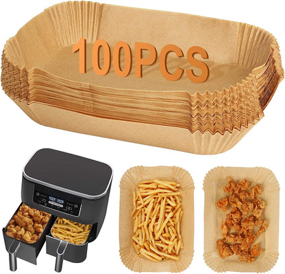 100Pcs Air Fryer Liners for Ninja Dual, Air Fryer AF300UK AF400UK Accessories, Disposable Airfryer Parchment Paper Liners, Compatible with Ninja, Salter, Tower and Other Dual Zone Fryers