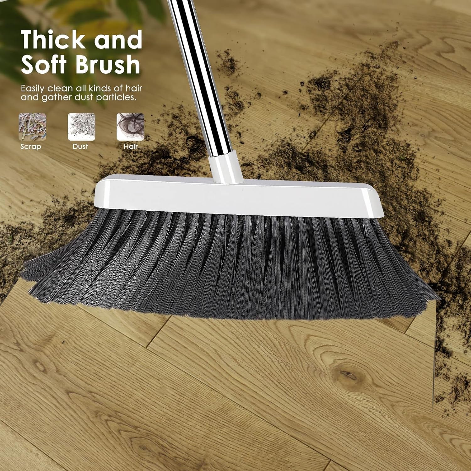 Broom and Dustpan - Long Handled Dustpan and Brush Set, 130 Cm Long Handle Sweeping Broom Indoor, Dust Pan and Brush Combo for Home Lobby Kitchen Office Floor Cleaning