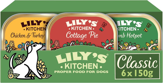Natural Adult Dog Food Wet Trays - Classic Dinners Multipack - Chicken, Lamb & Beef - Complete Meal Recipes (6 Trays X 150G)