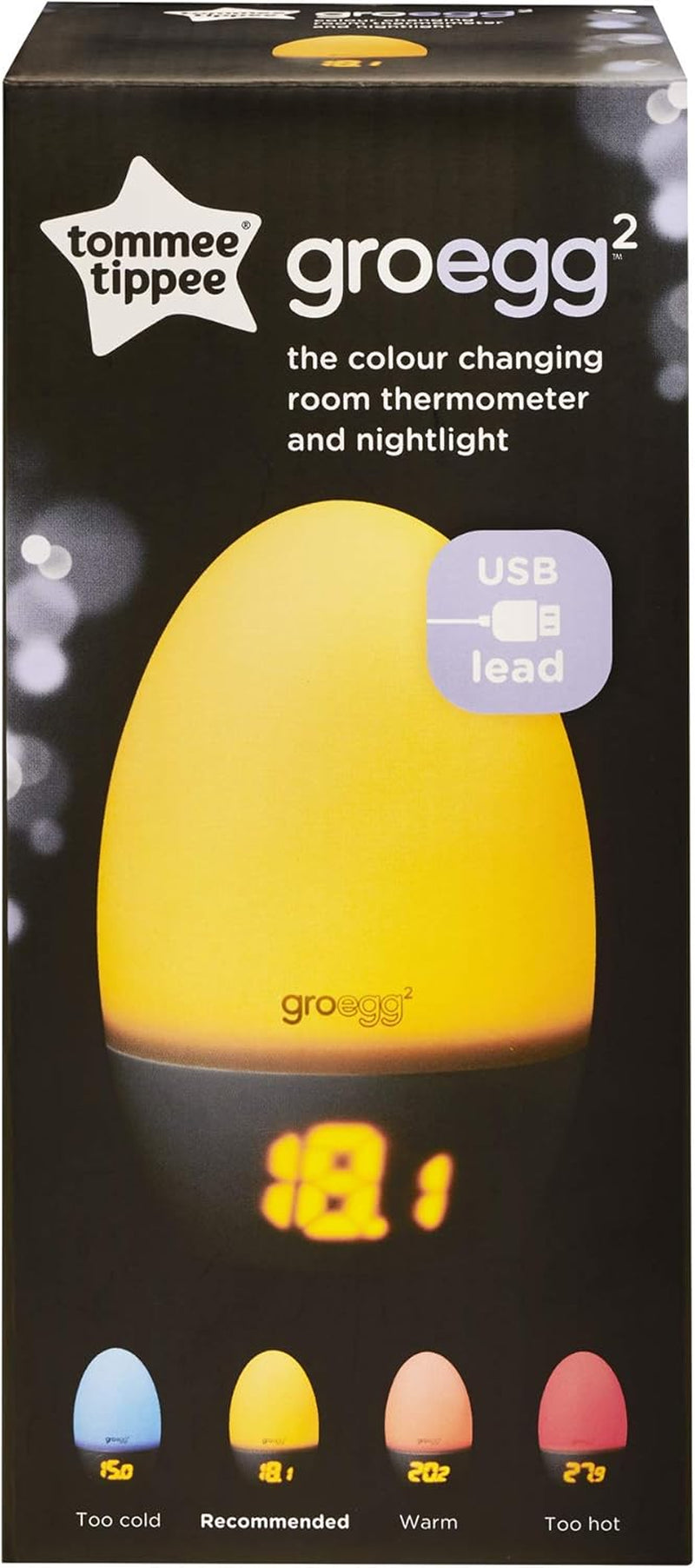 Groegg2 Digital Colour-Changing Nursery Thermometer and Nightlight, Usb-Powered, Digital Temperature Display