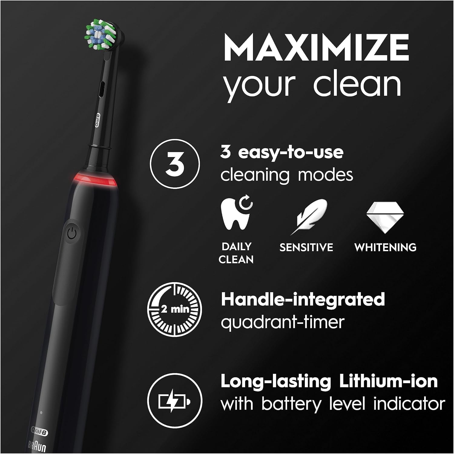 Pro 3 Electric Toothbrushes for Adults, Gifts for Women / Men, 1 Cross Action Toothbrush Head & Travel Case, 3 Modes with Teeth Whitening, 2 Pin UK Plug, 3500, Black, Oral B