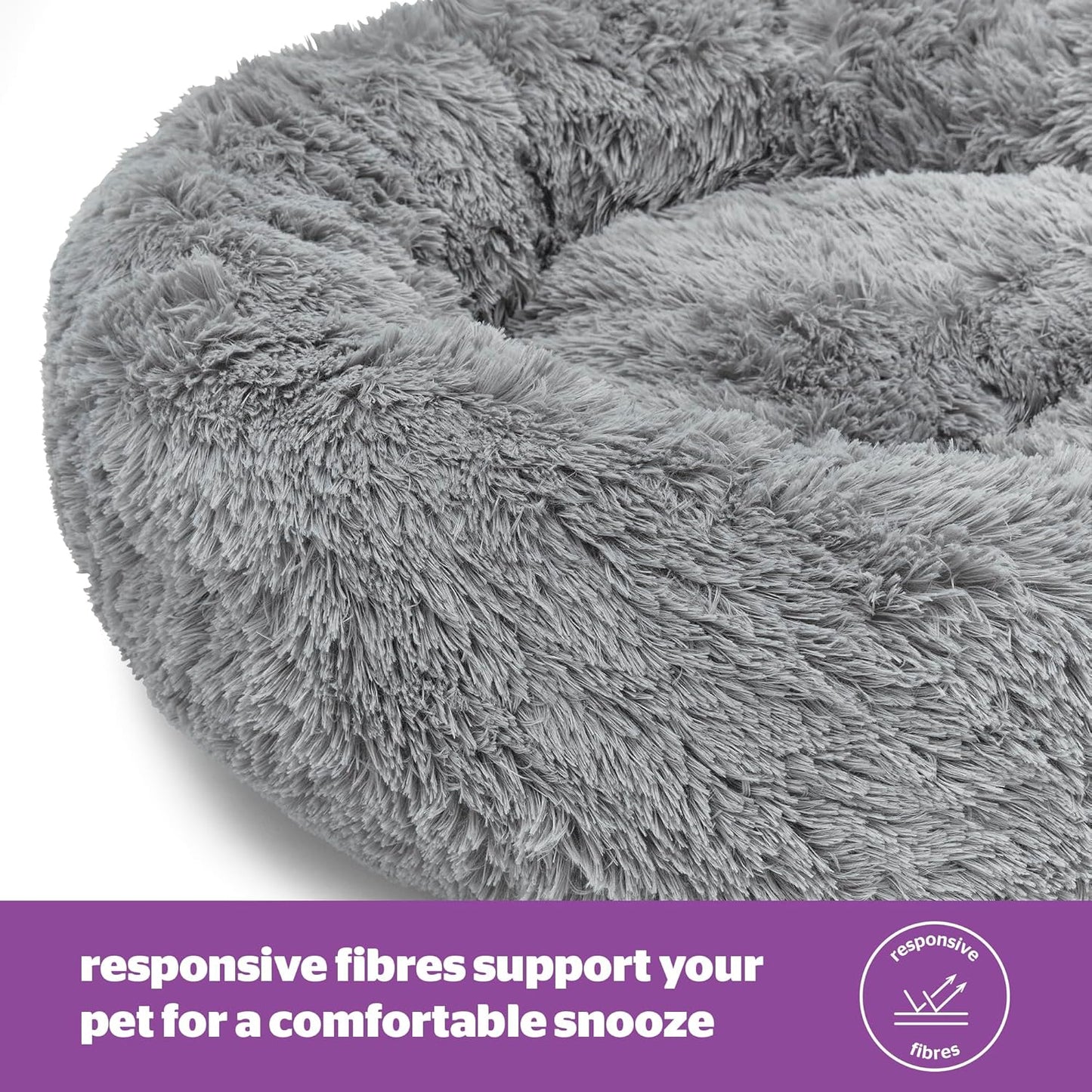 Donut Calming Dog Bed – Calming Dog Cat Pet Bed Anxiety Relief Soft Fluffy Doughnut Pillow – Easy Clean Machine Washable Luxury Plush Dog Pillow Basket – 85 Cm – Grey