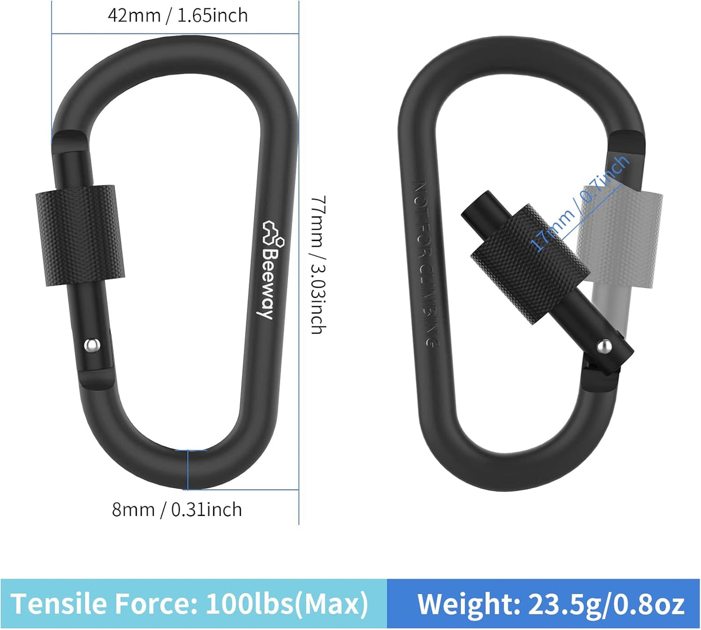 Locking Carabiner, Premium Aluminum Alloy D-Ring Carabiners Key Chain Clip Hook for Camping, Hiking, Traveling, Fishing, Backpack