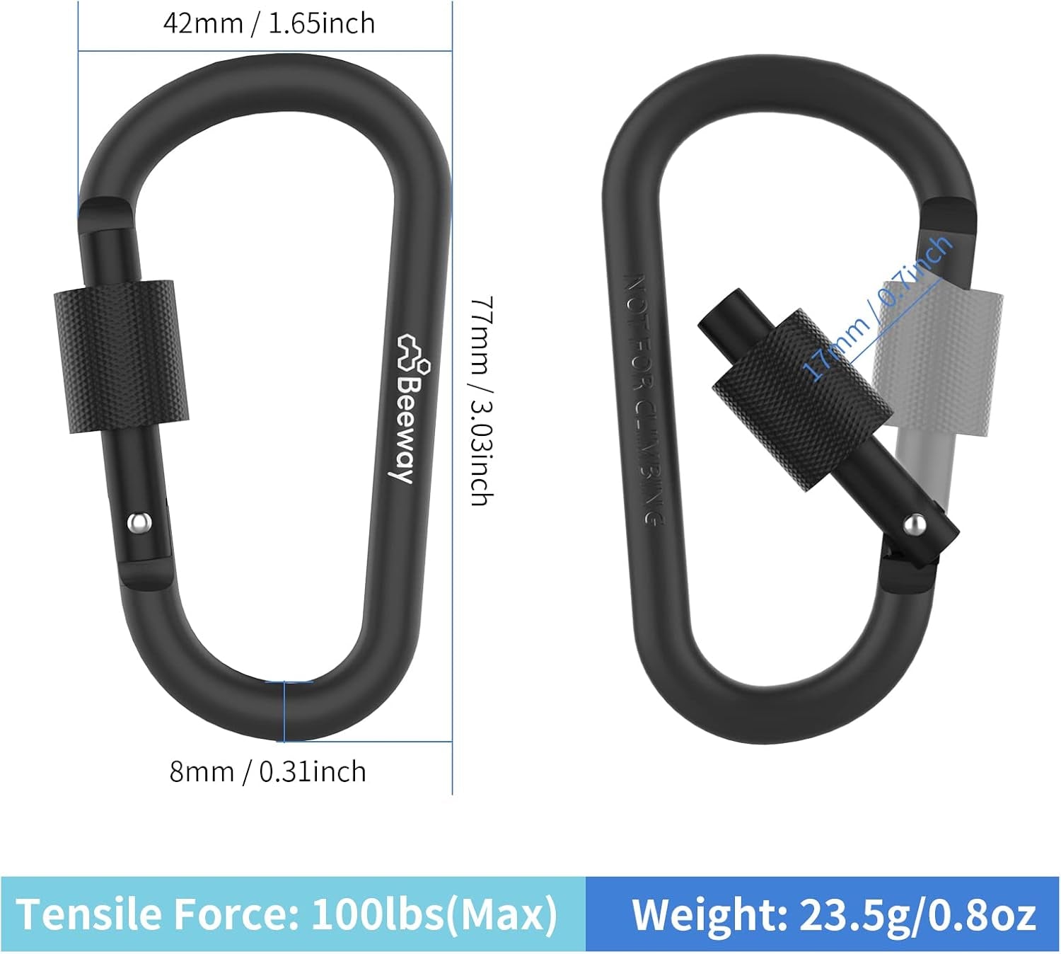 Locking Carabiner, Premium Aluminum Alloy D-Ring Carabiners Key Chain Clip Hook for Camping, Hiking, Traveling, Fishing, Backpack