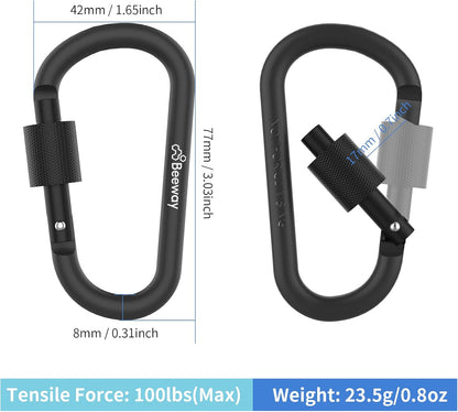 Locking Carabiner, Premium Aluminum Alloy D-Ring Carabiners Key Chain Clip Hook for Camping, Hiking, Traveling, Fishing, Backpack