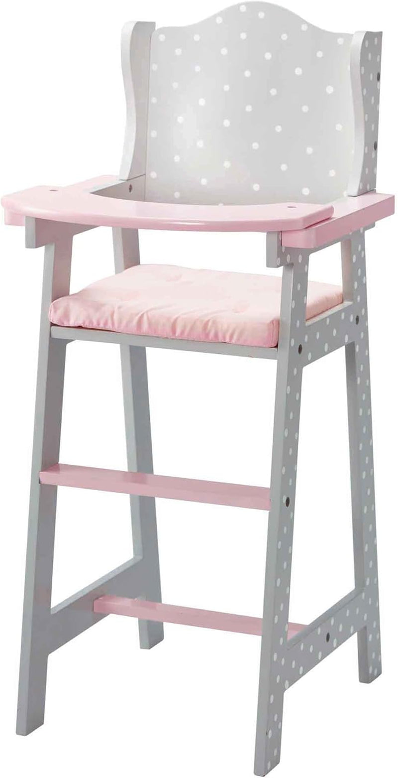 Little Princess Grey Polka Dot Wooden Baby Doll High Chair Doll Furniture Baby Doll Accessories TD-0098AG