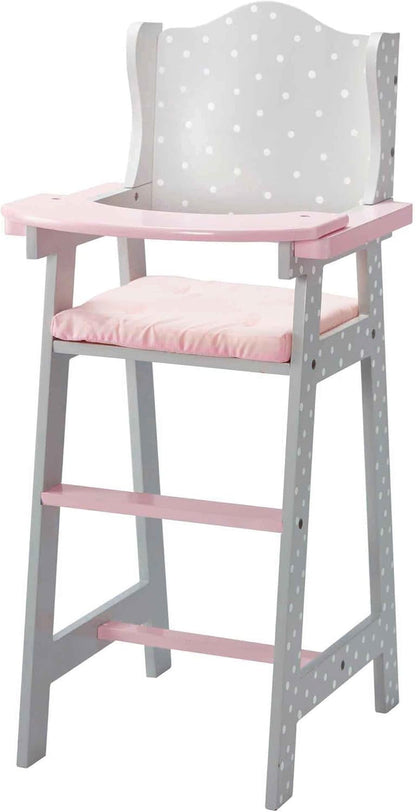 Little Princess Grey Polka Dot Wooden Baby Doll High Chair Doll Furniture Baby Doll Accessories TD-0098AG