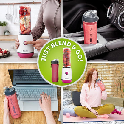 Blend Active Personal Blender & Smoothie Maker | 350W | 2 Portable Blend Active Bottles (600Ml) | Leak Proof Lids | White & Pink [VBL248]