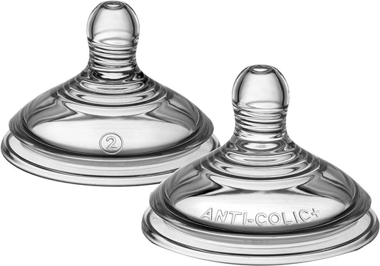 Advanced Anti-Colic Baby Bottle Teats, Medium Flow, 3+ Months, Breast-Like for a Natural Latch, Anti-Colic Valve, Soft Silicone, Pack of 2