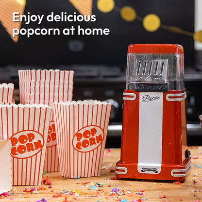 Popcorn Machine - Retro Popcorn Maker - Hot Air Popcorn Popper - Fat Free Oil Free Gourmet Popcorn - Healthy Snack