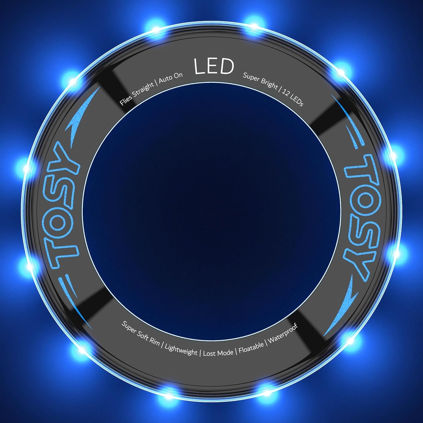 Flying Ring - 12 Leds, Super Bright, Very Soft & Phosphorescent Rim, Auto Light Up, Safe, Waterproof, Lightweight Frisbee, Cool Fun Christmas & Outdoor/Indoor Gift Toy for Boys/Girls/Kids